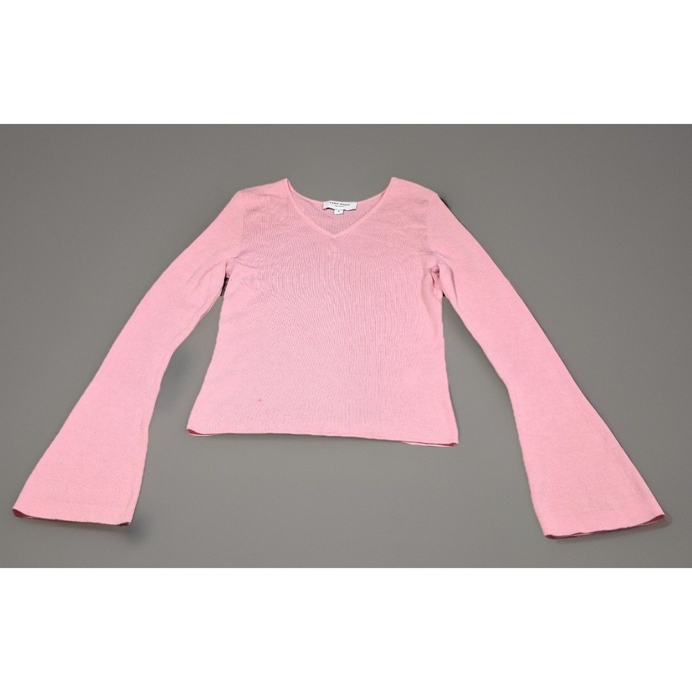 Vero Moda Pink 100% Wool V-Neck Flare Sleeve‎ Ribbed Knit Sweater Size M